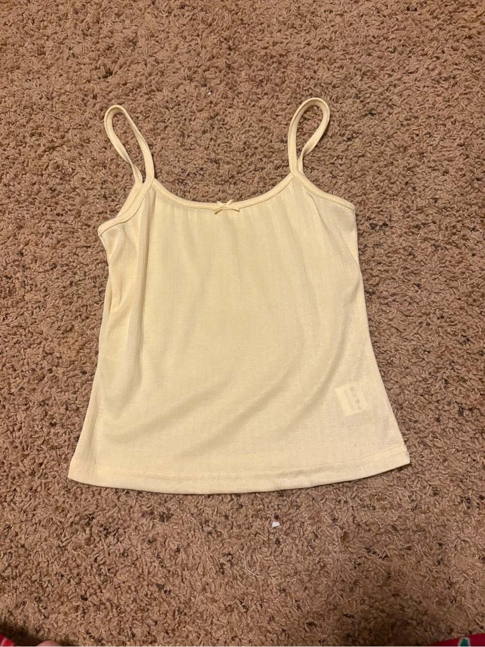 SHEIN Cream Ribbed Spaghetti Strap Cami with Bow